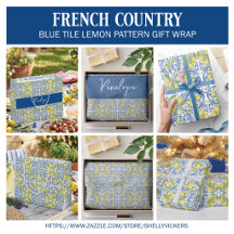 Blue Tile French Country Lemon Monogram Gift Wrap