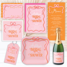Bold Wavy Frame Bow Pink Orange Bridal Shower