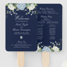 Blue Hydrangea Wedding Reception Program Fan