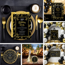 Butterflies - Black   Gold Glitter 40th Birthday