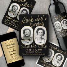 90th Birthday Party Invites & Decor • Black & Gold