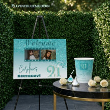 Glamorous Teal Blue Glitter   21st Birthday