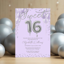 Lavender Silver Foil Sweet 16 Bday Balloons Party