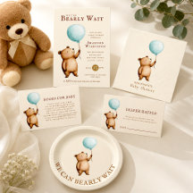 cute Bear blue balloon baby shower 