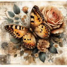 Elegant Rustic Floral Vintage Butterfly