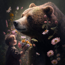 Carte Postale Bear Fleur