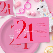 Modern Minimalist Pink Red 21st Birthday