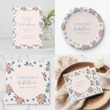 Blue Polka Dot Floral Bridal Shower Decorations