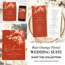 Rust Orange Elegant Floral Watercolor Fall Wedding
