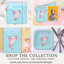 Cute Pink Axolotl Underwater birthday party 