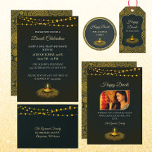 Elegant Green & Gold Mandala Diwali Celebration