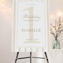 Elegant Soft Champagne Stripe 1st Birthday Party