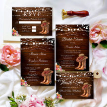 Rustic Wood Cowboy Boots Western Invitation Suite