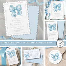 Cute Elegant Watercolor Blue Bow Baby Shower Party