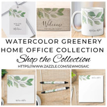 Watercolor Greenery Home Office Collection