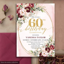 Boho Blush Burgundy Gold 60th Birthday CABRE
