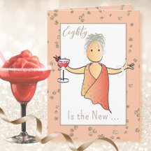 80th Birthday Female Cartoon Cute Cocktail Cards 
