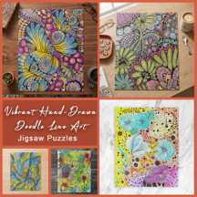 Vibrant Hand-Drawn Doodle Line Art Jigsaw Puzzles