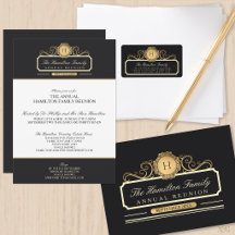 Elegant Gold Monogram Family Reunion Invitation 
