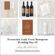 Terracotta Leafy Crest Monogram Wedding Day Of
