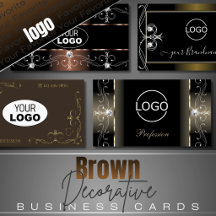Business Cards Logo Ornate Squiggly Brown Colors