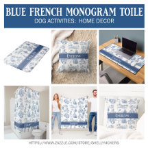 Blue French Toile Pattern Monogram Name Home Decor