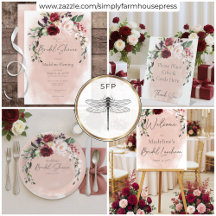 Rustic Burgundy & Blush Pink Roses Bridal Shower