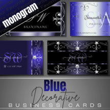 Business Cards Monogram Ornate Squiggly Blue