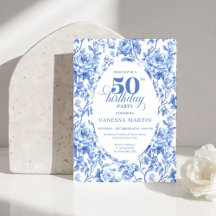 Blue French toile de jouy 50th Birthday 43Y