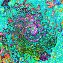 Aquamarine Groovy Abstract Retro Liquid Swirl