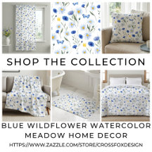 Blue Watercolor Wildflower Meadow Home Decor