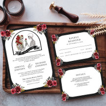 Red Roses Gothic Skeleton Couple Wedding Suite