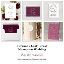 Burgundy Leafy Crest Monogram Wedding