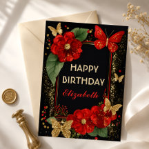Elegant Butterfly and Floral Happy Birthday Card