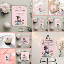 Pink & Gold Little Snowflakes Snowman