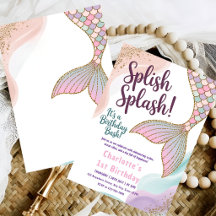 Little Mermaid Birthday Invitation Pink Purple | F
