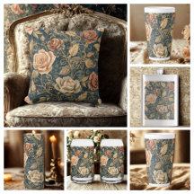 Luxury, Vintage Garden of Roses, Blue Background