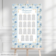 Boho Dusty Blue Flowers Gold Seating Charts 192W