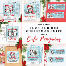Christmas Personalized Blue and Red Penguins