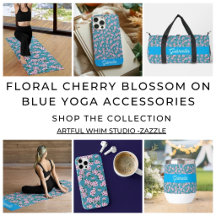 Floral Cherry blossom on blue yoga accessories
