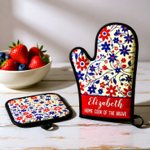 Red White Blue Mom Floral Pattern Kitchen Set