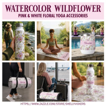 Pink White Watercolor Wildflower Yoga Accessories