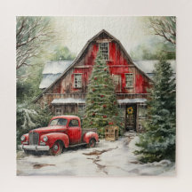 Country Red Barns In Winter Jigsaw Puzzles