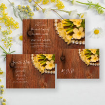 Yellow Flowers and Barn Wood Country Wedding