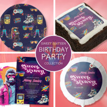 Retro 80's Sweet 16 Neon Birthday Party Suite