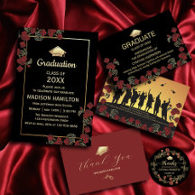 Elegant Red and Gold Graduation Party Invitations