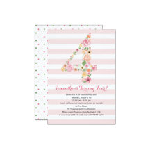 4th Birthday Number Four Watercolor Florals