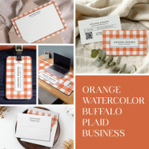 Orange Watercolor Buffalo Plaid Farmhouse