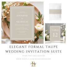 Elegant Formal Taupe Wedding Invitation Suite
