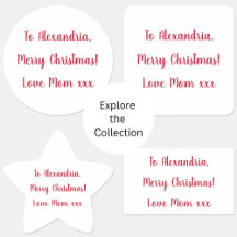 Personalized Minimal Christmas Stickers Red White